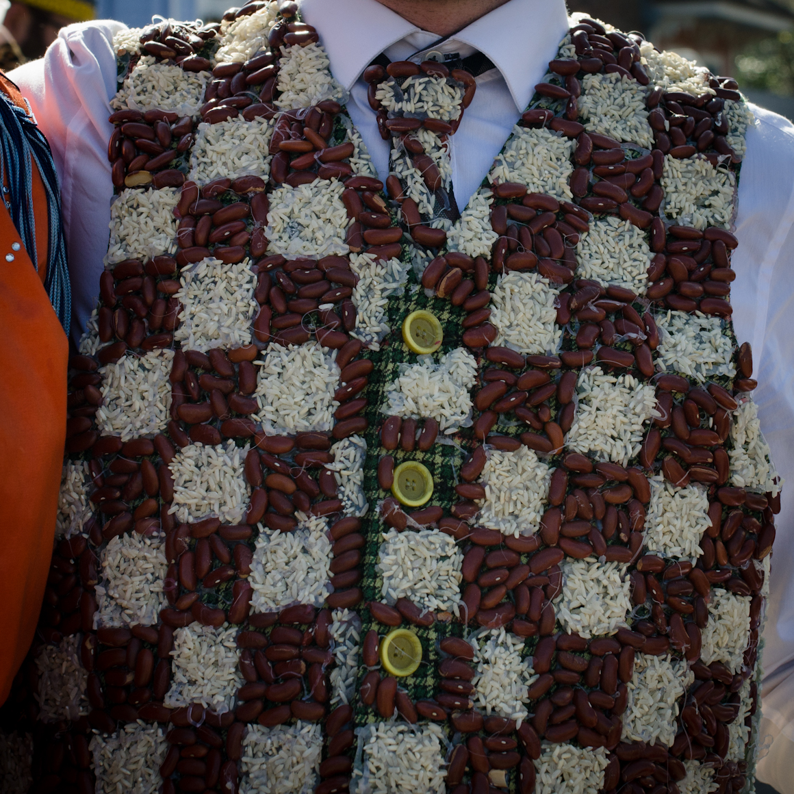  Close-up of a Vest from the Krewe of Red Beans and Rice